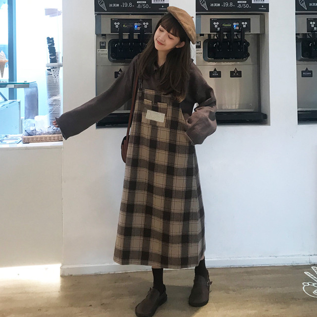 レディース 大きいサイズ サロペット オールインワン タータンチェック 茶 ジャンパースカート チェック 大人可愛い 服 春新作 レトロ柄 ガーリー ブラウン B 317 Idear