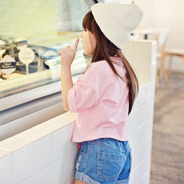 子供服 セットアップ 女の子 半袖tシャツ デニムショートパンツ 白 ピンク ネイビー 上下セット キッズ 韓国子供服 Zhuzhuxiaya