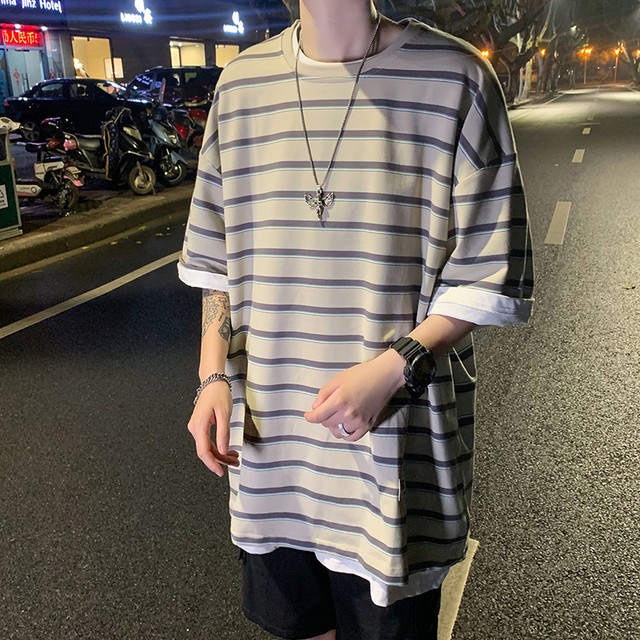 Korea Tシャツ スリーブストライプルーズサマー 夏物 春夏秋冬 オルチャン K Pop アイドル 宝塚 オルチャンファッション 韓国ドラマ 韓国服 Kpop帽子 Kpop雑誌 Bts Niziu Twice Blackpink コリアン コリア 明洞 2b J9 Korea