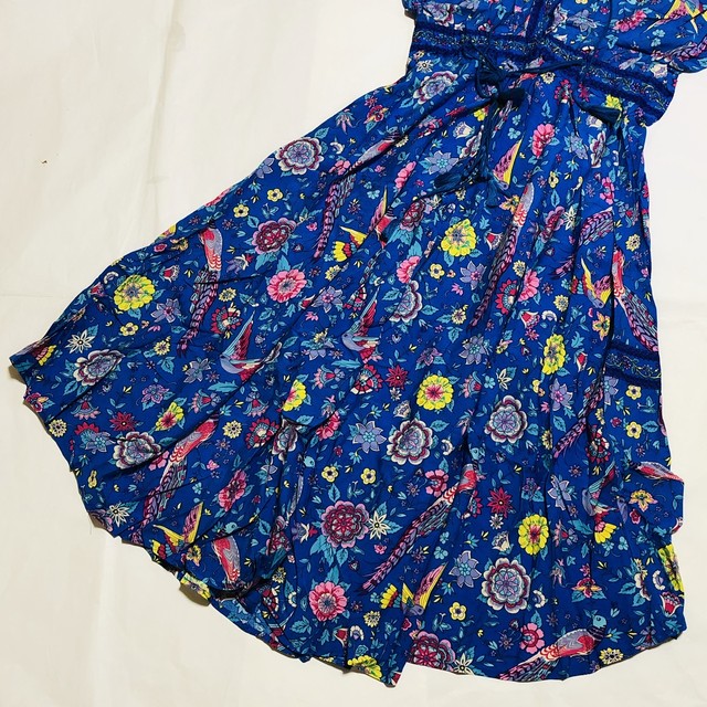 即納 ビンテージボヘミアンワンピース ブルー Yuri Link