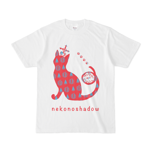 Tシャツ スイカ柄の猫の影 赤水 Nekonoshadow