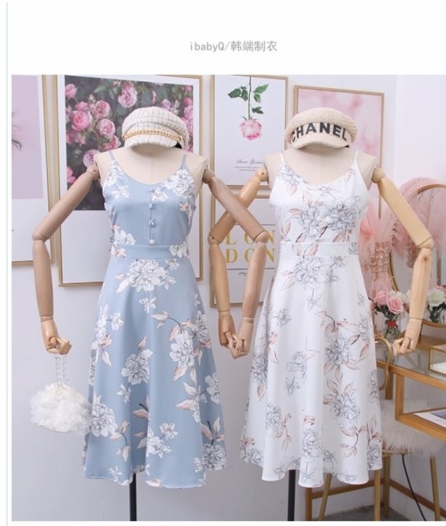 バックリボン ワンピース サマードレス サマーワンピース ノースリーブ 花柄 背中あき 背中見せ ホルターネック ウエストリボン 肩フリル Basecamp49