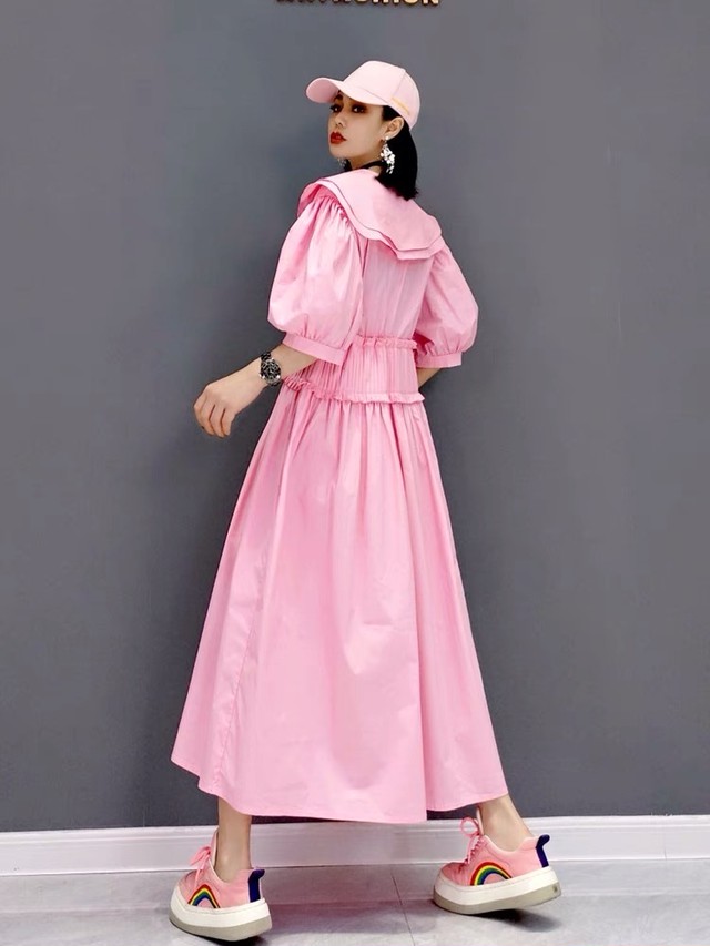 2カラー ピンク 黒 ワンピース ゆったり Loveysmileshop