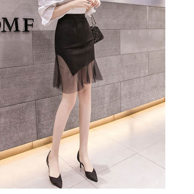 新作 メッシュスプライシングショートスカート薄いハイウエストバッグヒップスカートスカートスプリットステップスカート ハイウェスト 伊人轻熟女装 Splendo