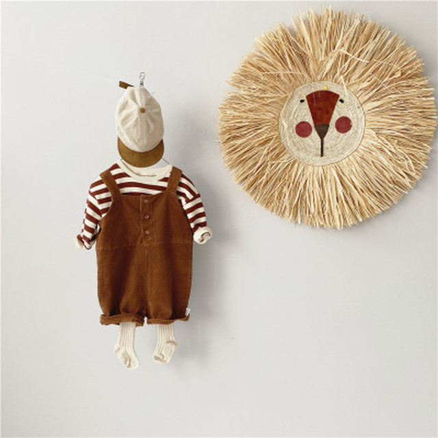 男女兼用 ベビー キッズ 2点セット ストライプ トレーナー ベロア サロペット 秋 冬 可愛い Dyh海外子供用品