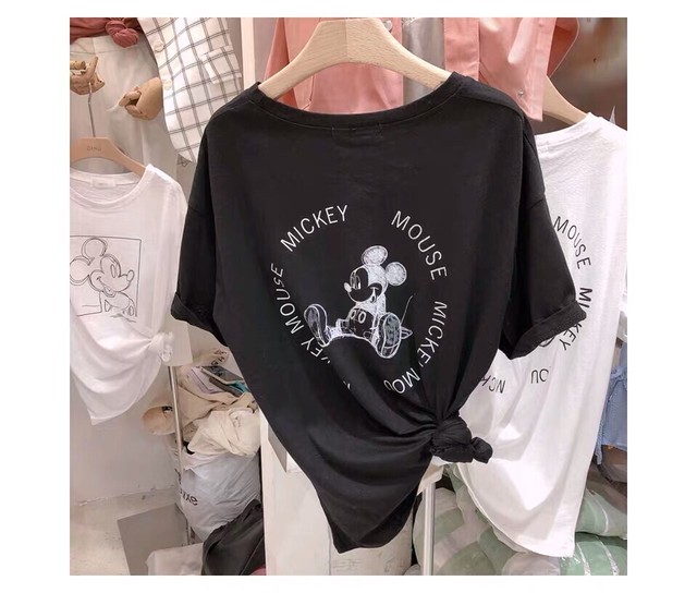 T9 送料無料 手描き風シンプルミッキーバ ックプリント ルーズtシャツ Tシャツ ミッキー Tシャツ Mickeytシャツ ディズニーtシャツ ディズニーコーデ オーバーサイズtシャツ レディースtシャツレディーストップスイベント フェス Luana