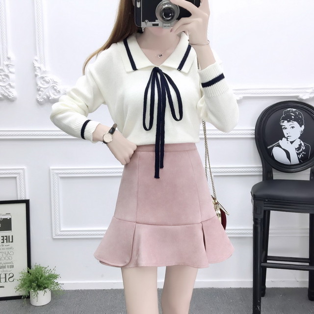 秋冬 ニット セットアップ ベロア ミニスカート 2点セット ガーリー フェミニン トップス セーター デート お出かけ 記念日 冬服 Shop Suba