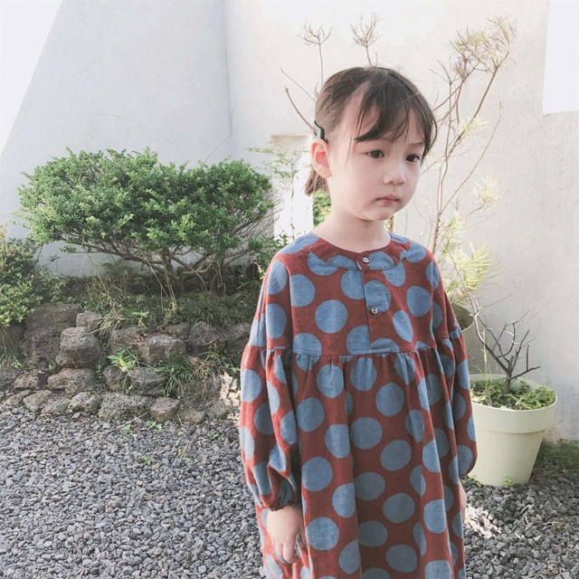 全2色 レトロ ドット 水玉 ワンピース ひざ丈 バルーン袖 カジュアル キッズ 女の子 Bn396 Berceau Select Shop ベルソー セレクトショップ キッズ 親子ペアetc