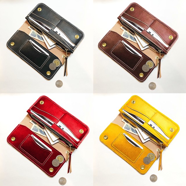 本革 ハンドメイド ブラック 手染め トラッカーウォレット Yc Leather Craft