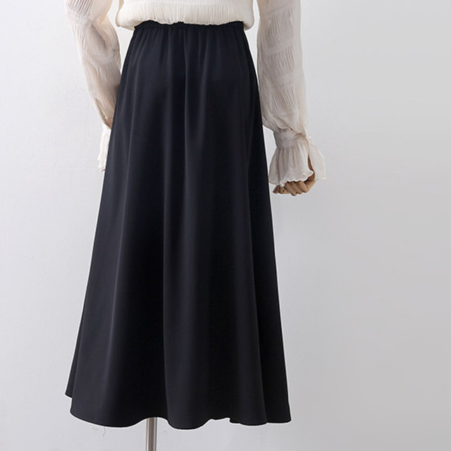 スカート レディース 春夏 秋冬 春 夏 秋 冬 黒 フレアスカート ミモレスカート ヒザ下 ミモレ丈スカート フレア ミディアムスカート Aライン ウエストゴム スカート ひざ丈 ロングスカート ファッション オフィスカジュアル 韓国風 上品 ブラック アイボリー 体型カバー