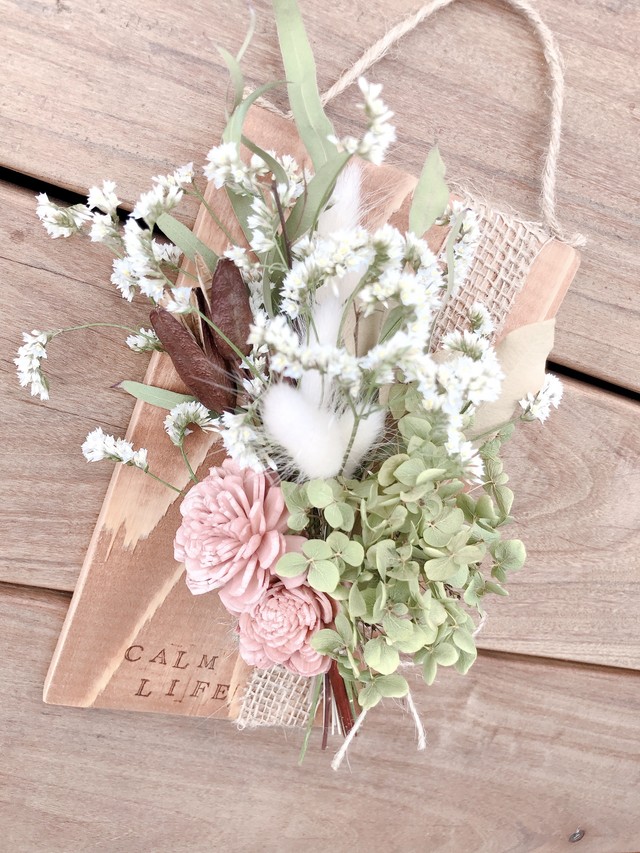 ドライフラワー ウッドボードドライフラワー ピンク アナベル Flowercommハナナ