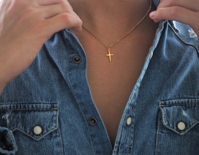 18k クロスネックレス 十字架 小さめ クロス ネックレス Silver925 18k Coating シンプルクロス ネックレス メンズ レディース ネックレス Abalent