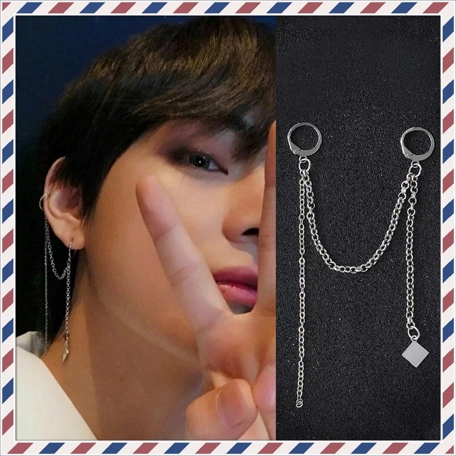 ピアス メンズ レディース Bts 着用 ピアス 片耳 Bts 防弾少年団 ロングピアス シルバー フープピアス ロングチェーン Favoriteselect