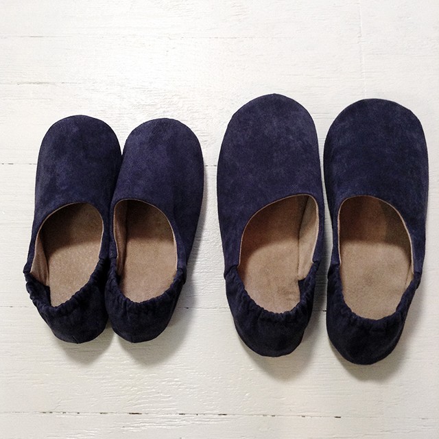 洗える革のルームシューズ ミッドナイトブルー Sunao 革の手仕事 ハンドメイドバッグ スナオ