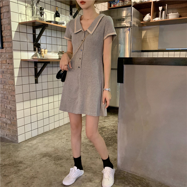 ワンピース ドレス 春ワンピース フレアワンピ ｔシャツワンピ 襟付き ボタン ライン Aライン ミニ ショート丈 ｖネック 可愛い フェミニン 半袖 夏 10代 代 30代 Ptngt0402 Shop Suba