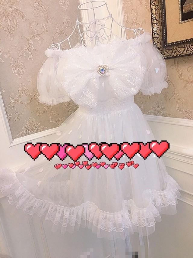 白 リボン ブラック パール リボン ガーリー ワンピース フリフリ ホワイト ワンピース ガーリー ロリータ 原宿 ピンク 長袖 黒 ミニスカート ハート フリル 姫 ドレス コスプレ 撮影 Loveysmileshop