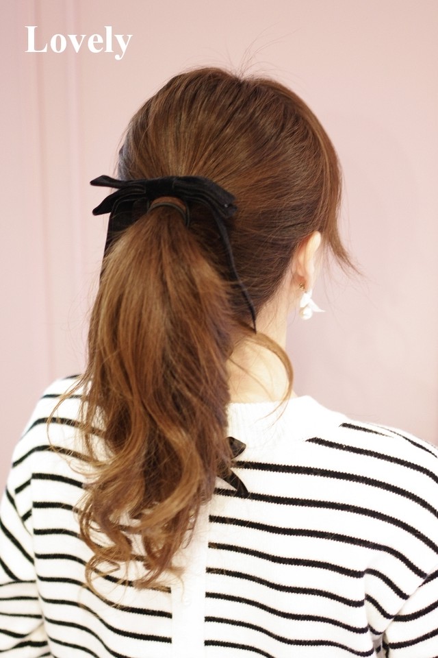 ヘアゴム ベルベット 足長おリボン ゴム レギュラー Lovely Nagoya