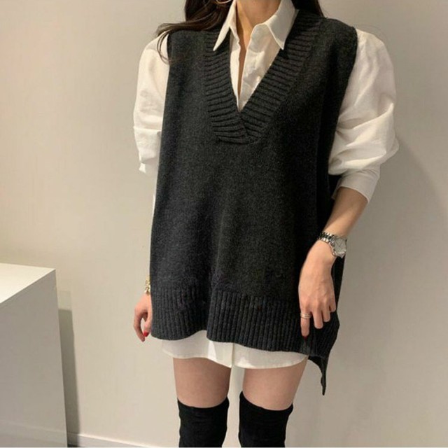 即納 ビッグベスト Dark Gray 韓国ファッション 韓国通販 韓国ファッションmona H