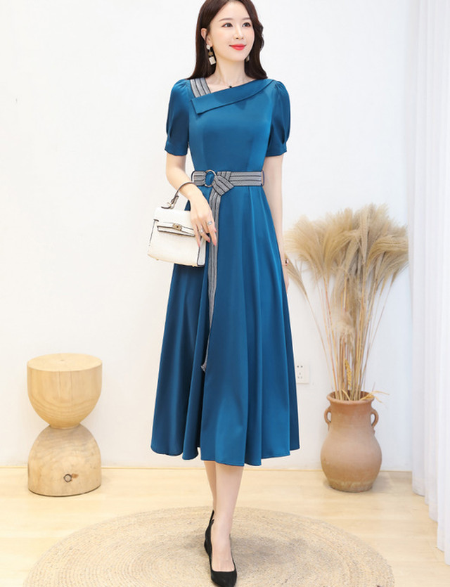 Top Mode ワンピース レトロ 代 30代 40代 ミドル 花柄 オフィス デート エレガント 高見え シック レトロシティ ブラック 黒 グレー 灰色 レッド 赤 ターコイズブルー 青 ネイビー 紺色 ゴールド Sweet Cd164 Top Mode