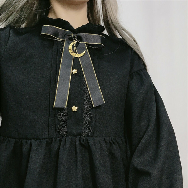 ゴスロリ ワンピース 黒 ドレス ロリータファッション 長袖 膝丈 コスプレ 魔女 可愛い フリル リボン Gl 07 Benectgoth