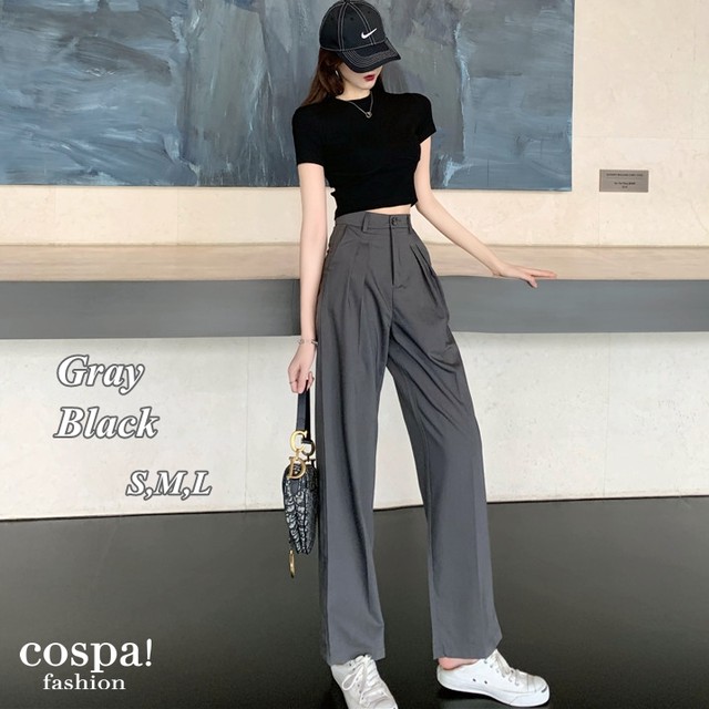 パンツ スラックス レディース 仕事 通勤 センタープレス 韓国 体型カバー 着痩せ ボトムス きれいめ ビジネス 代 30代 Cospa Fashion