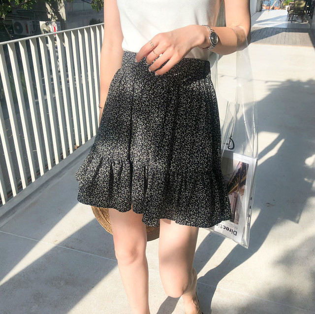 18 夏 ドット柄 シフォンスカート ミニスカート マーメイド 黒 茶 レディース Aeka Clothet