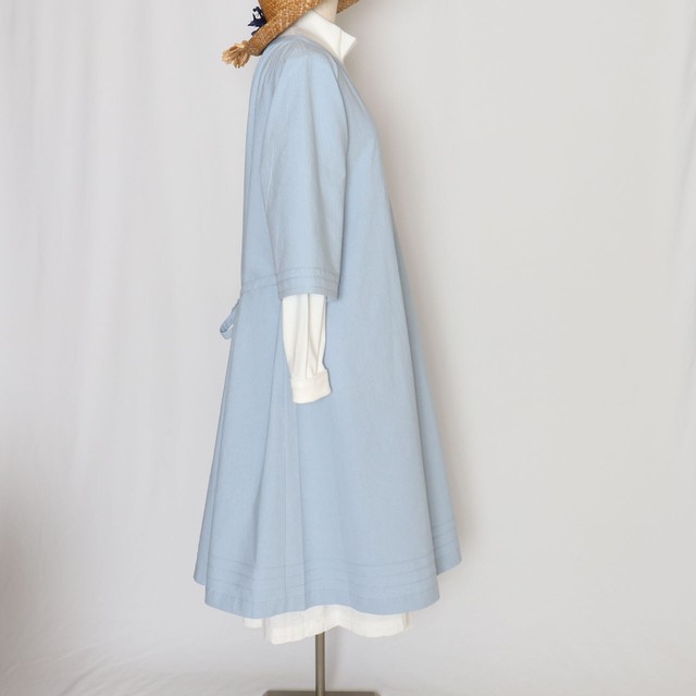 M シンプルフレアワンピース 水色 C18 天然素材手作りおとな服 Handmade Lotty ハンドメイド ロッティ