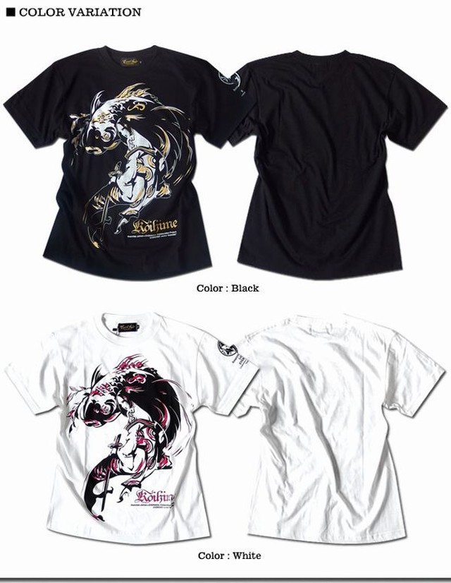 半袖 Tシャツ カットソー トップス メンズファッション 注目度抜群 和柄デザイン プリント 鯉姫ガールプリント 和柄tシャツ エロかっこいい ガール 超クール ロック系スタイル オススメ 繊細なイラスト ストリートテイスト ラメ キラキラ クールデザイン 和柄 コラボt