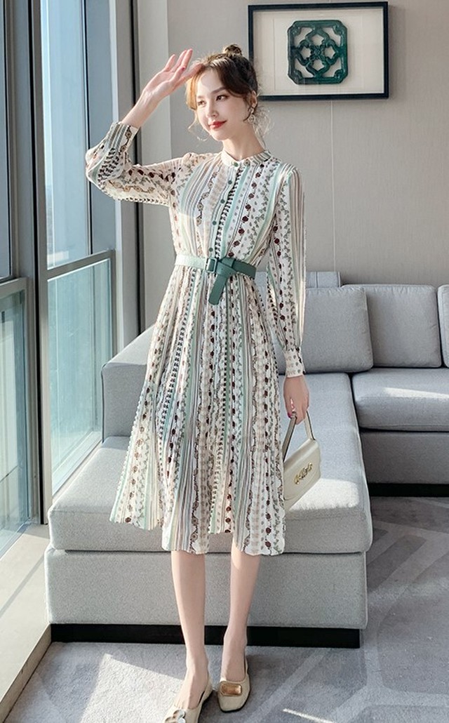 ワンピース 春ワンピ シフォンワンピース シャツワンピ レディース ひざ丈 ストライプ 花柄 ハイウエスト 小花柄 大人ガーリー Ab17 Valentina210