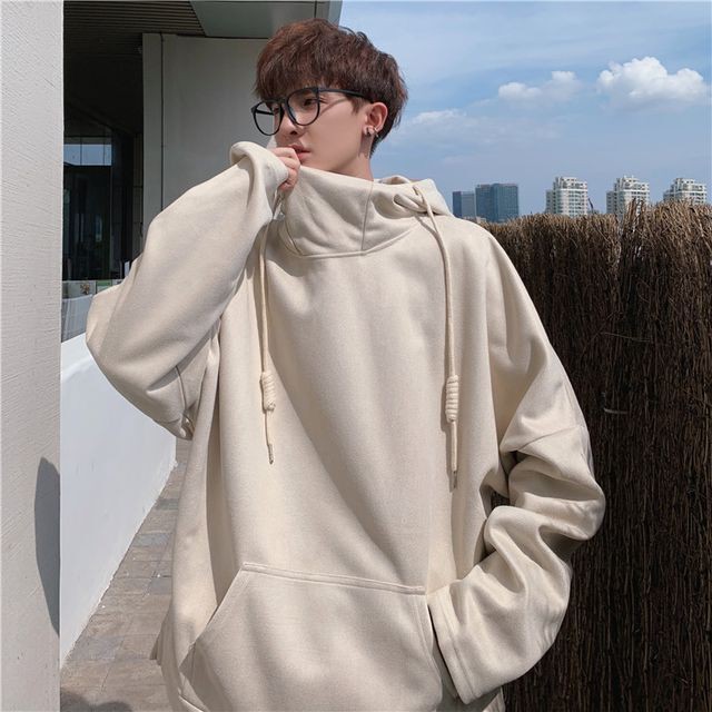 予約販売 ビッグシルエットパーカー メンズ 秋冬 プルオーバー オーバーサイズ ハイネック 無地 ベージュ ブルー トレンド 防寒 お洒落 韓国 暖かい 大きいサイズ M L Xl 2xl Favoriteselect