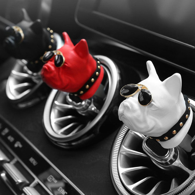 フレンチブルドック カーエアコン 芳香剤 アロマ 陶器製 パイド ブラック ホワイト L Y Dog