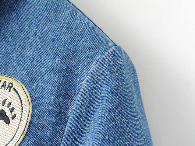 ワッペン付き デニムワンピース ショート 半袖 襟付き シャツワンピース 無地 ワンピース 春夏秋 ｆｋｏｍ5005 Alice Mode アリスモード