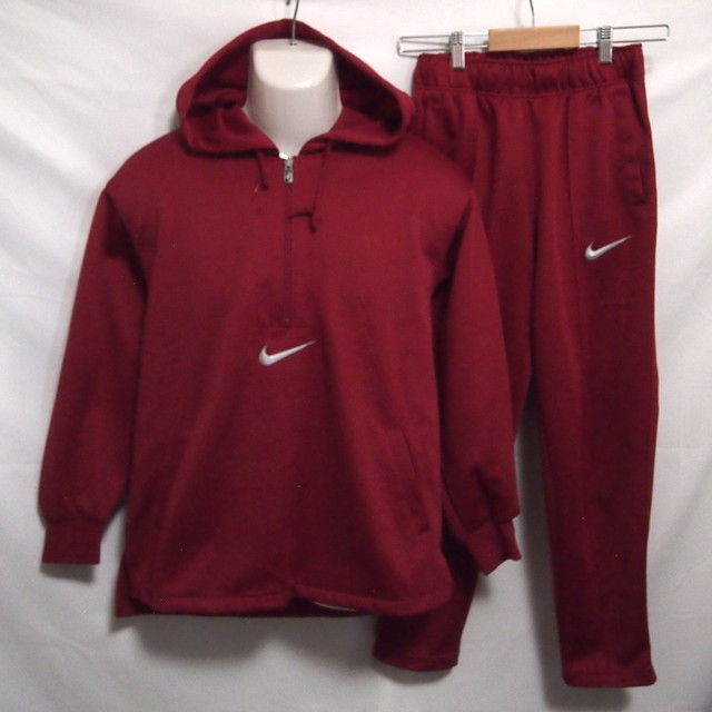古着 メンズ上m 下s Nike ナイキ トラックスーツ ジャージ上下セット ハーフジップ ジャケット フード ロングパンツ スポーツ ジム レッド スポーツウェア シューズの古着屋 リサイクルスポーツ