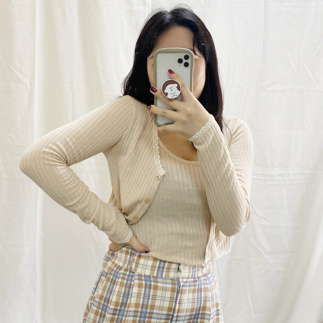 レースポイント ショート丈カーディガン キャミソール セット Wn366 韓国ファッション シンプル ナチュラル トレンド Wiing 韓国ブランド ストリート ナチュラル ユニセックス トレンド 通販