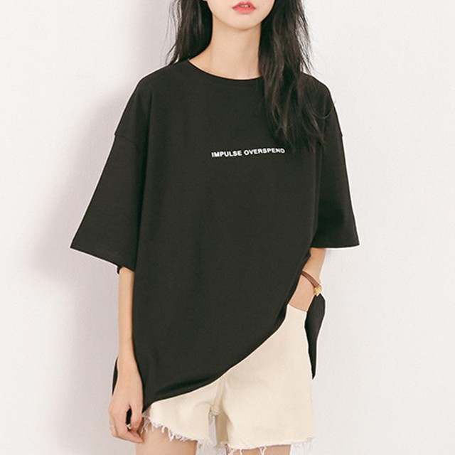 新作 ロゴtシャツ オーバーサイズ 五分袖 シャツ レディース カットソー 半袖 文字 韓国ファッション ゆったり ロングt カジュアル Infini Arc En Ciel