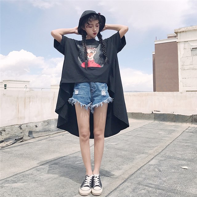 ビックシルエット 原宿系 ビック Tシャツ オルチャン ストリート 系 好きに Dholic系 Supreme系 黒 Girlboss
