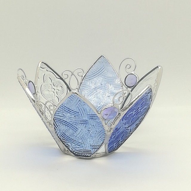 ステンドグラス キャンドルホルダー 6面ブルー W3 Stained Glass のインテリア雑貨 小物の通販