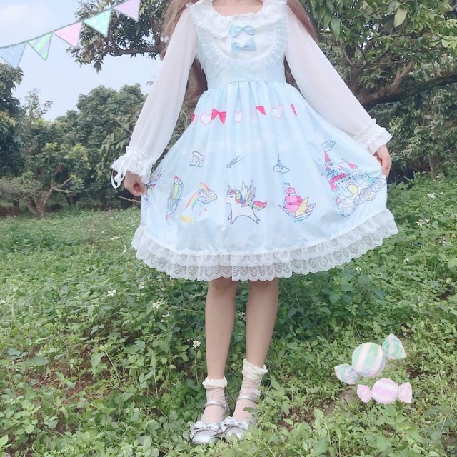 Lolita Jsk Dress ロリータドレス フリル キャミワンピース ロリィタ 日常用 お茶会 撮影 Cosplay イベント 春 夏 秋 冬 ロリ ピンク ブルー Mintcat