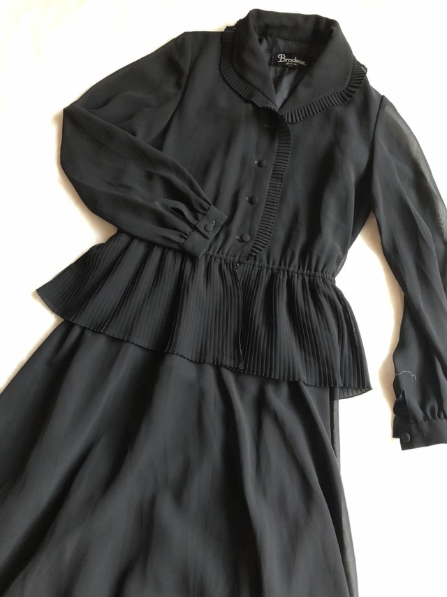 レトロワンピース プリーツペプラムデザイン 昭和レトロ Used セレクト古着 おひさま洋品店 Online