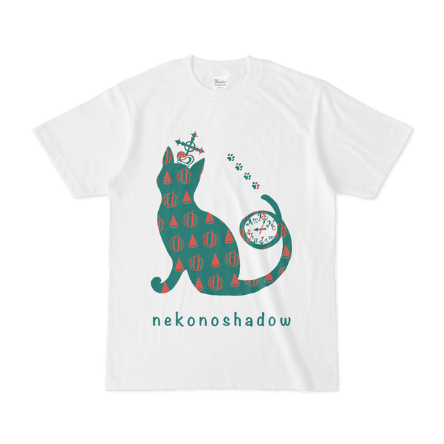 Tシャツ スイカ柄の猫の影 赤緑 Nekonoshadow