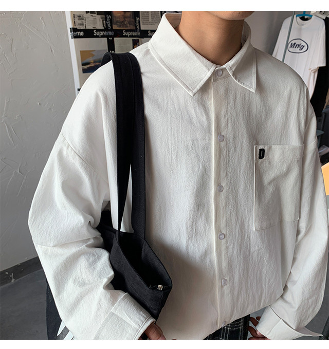 Lappsterメンズ白シャツ長袖メンズ刺繍ハワイアン黒シャツ男性原宿のボタンアップシャツ ロング ホワイト ブラック かわいい Lappster公式ストア Efect