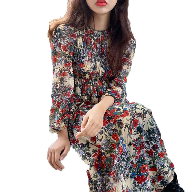 即納 ヴィンテージ フローラル マキシ ワンピース 長袖 花柄 ヒッピー ロング Hysteria