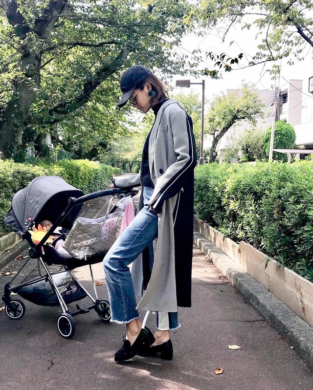 千鳥格子柄ツートーンカラーデザインロングコート Fanfan Closet ファンファンクローゼット