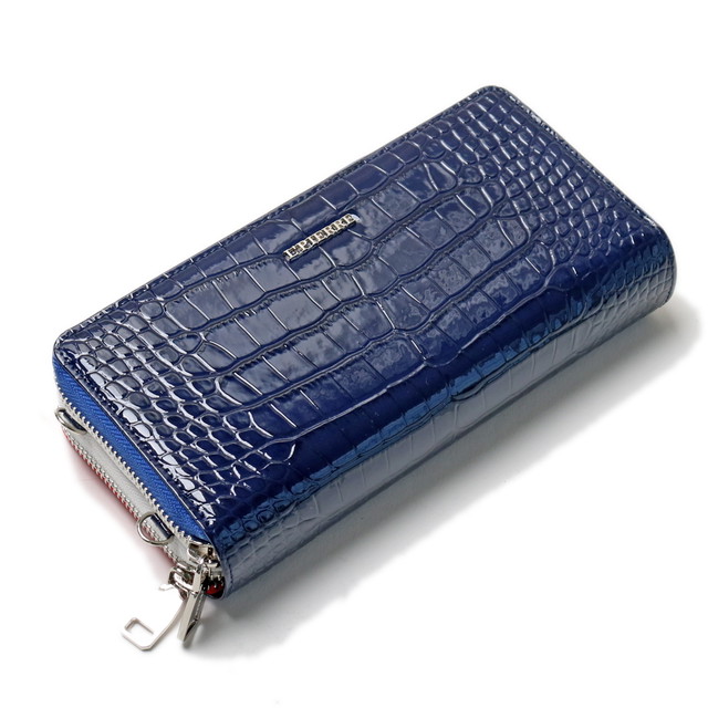 エルピエール トリコロール 長財布 ダブルファスナー ラウンドファスナー 財布 本革 型押し エナメルクロコネイビー L Pierre エルピエール
