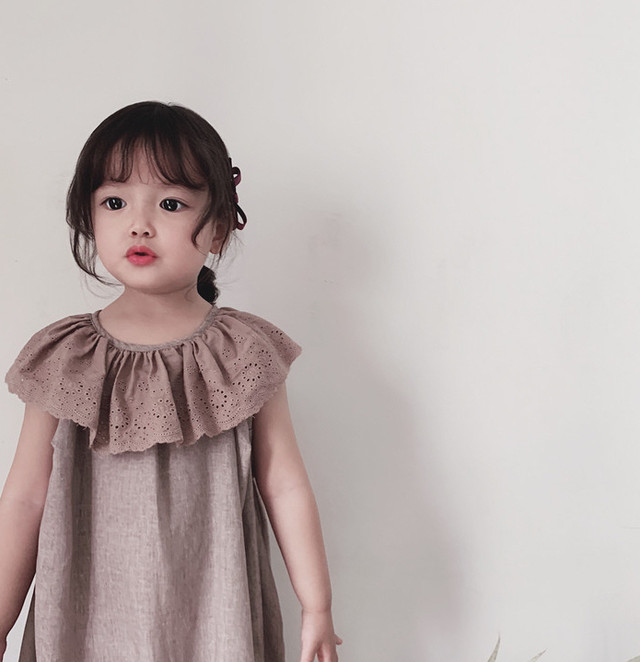 ワンピース レース アイレットレース 襟付き ノースリーブ コットン 綿 リネン 麻 ピエロ襟 女の子 子供服 子供 キッズ ガール ガーリー レトロ 春夏 春 夏 新作 人気 おすすめ かわいい おしゃれ スモーキーカラー くすみカラー 韓国 韓国子供服 プレゼント 贈り物