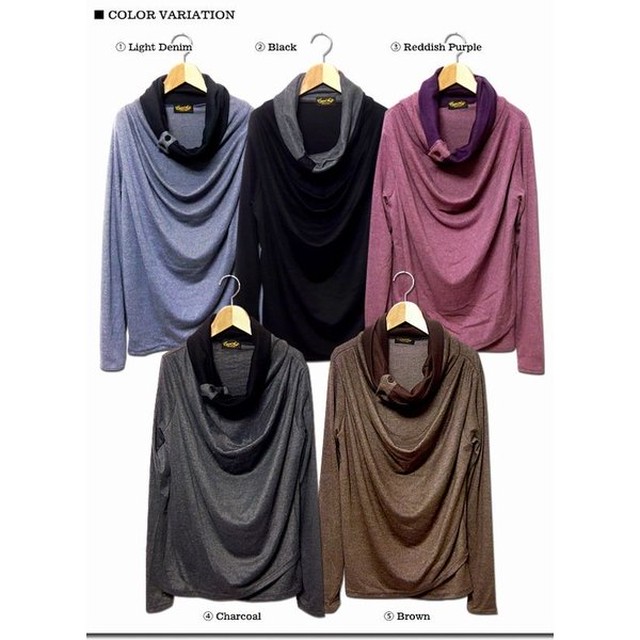 長袖 Tシャツ カットソー トップス メンズファッション ボタン ボリュームネック ドレープシルエット 指穴付き袖 トレンド 父の日 1004 802 3109 Tre Fiore