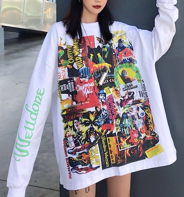 大胆なストリートファッション柄がカッコいい ｔシャツ 白 ホワイト Stepwall