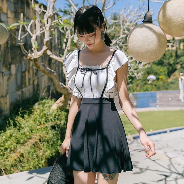 ガーリー レトロ モノトーン ワンピース水着 1272 Skymarket