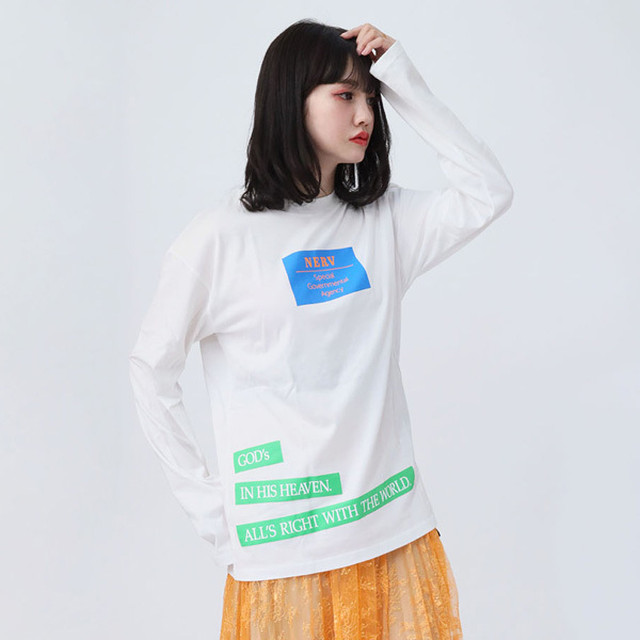【FLOWER by RADIO EVA 019】NERV Box and Lettering Long T-Shirt WHITE / EVANGELION エヴァンゲリオン