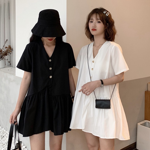 双子コーデに モノトーン ミニワンピース 半袖 Vネック レディース カジュアル シンプル ミニワンピ 夏 デート お出かけ デイリー Ptnym3097 Shop Suba